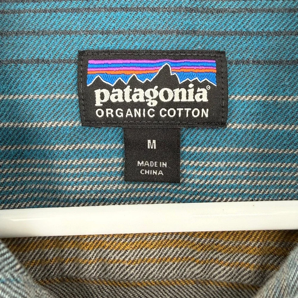 Patagonia Mens Fjord Flannel Shirt Blue Gray Stripe Organic Cotton STY54020 FA17